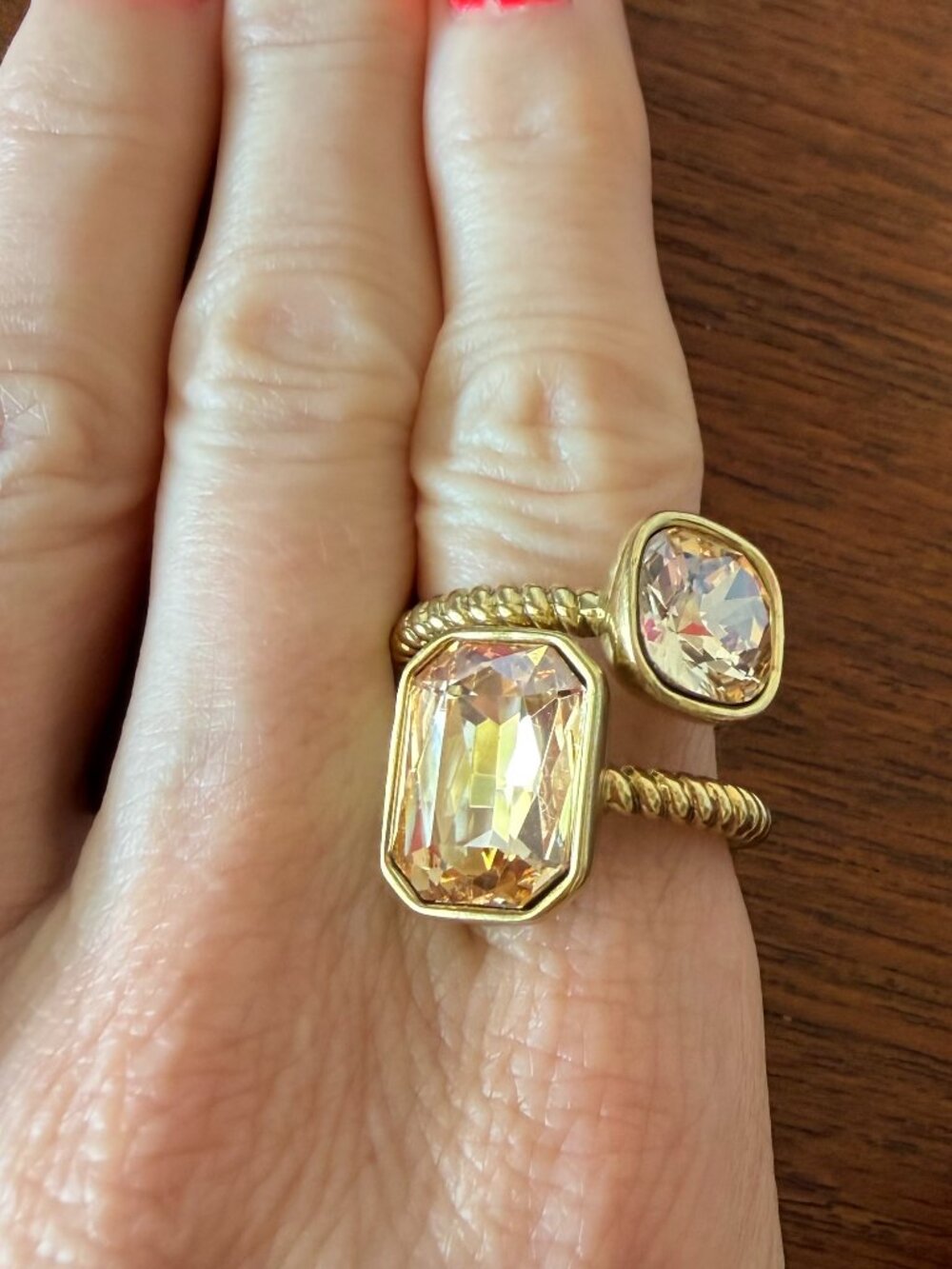 New Set of 2 Heidi Daus "Ring It Up" Champagne Color Crystal Stack Rings